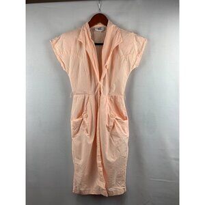 Vintage Peach Short-Sleeve Button-Front Wild Dress Size M